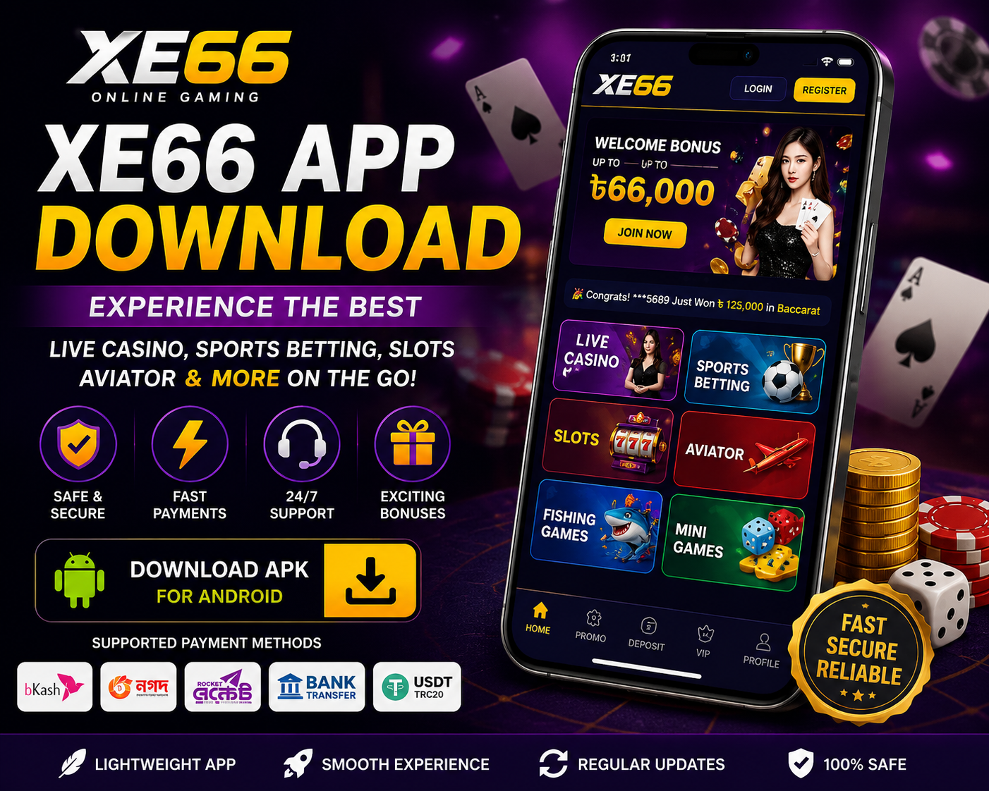 XE66 App Download APK for Android with live casino, sports betting, slots, Aviator, and secure mobile gaming